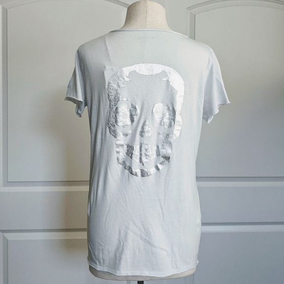 Zadig & Voltaire Tee Tunisien MC Skull V-Neck Short Sleeve Metallic Grey M NWT - Picture 2 of 16